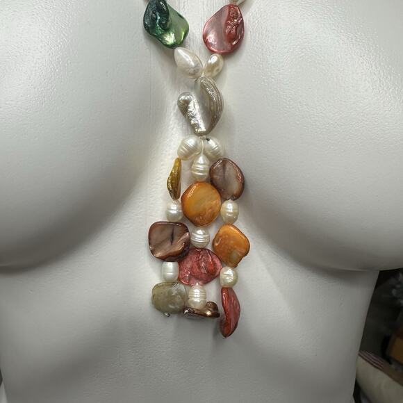 Freshwater Baroque Pearl Necklace Tassel Rainbow Multicolor Beach Ocean Wedding - Picture 5 of 14